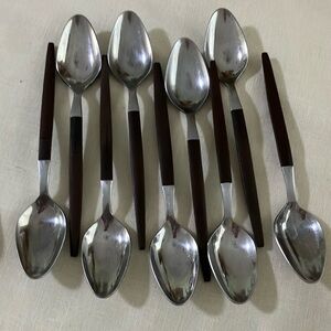 VINTAGE EKCO ETERNA CANOE MUFFIN FORGED STAINLESS JAPAN SET OF 9 TEASPOONS
